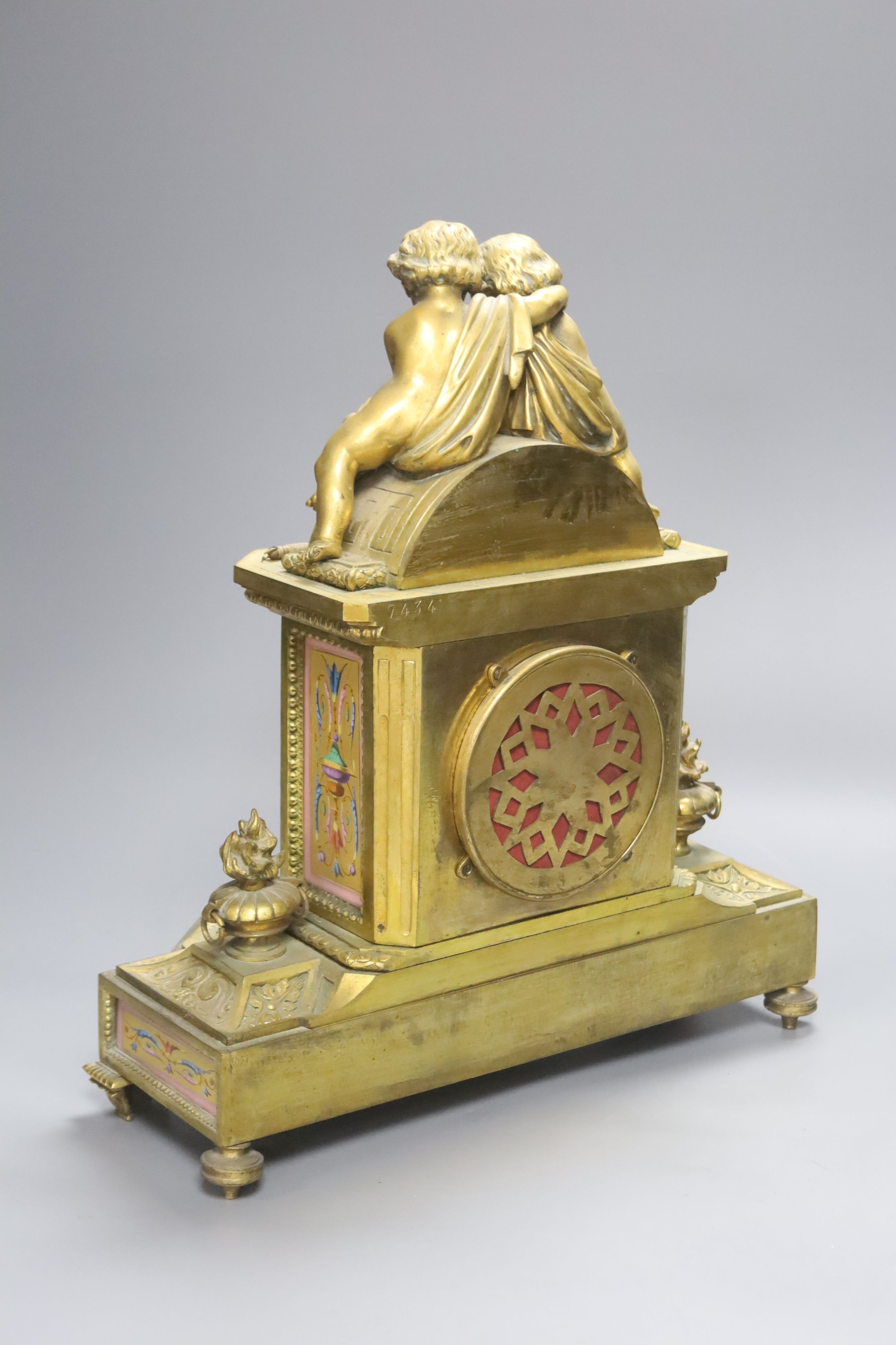 A 19th century French ormolu figural mantel clock, height 37cm